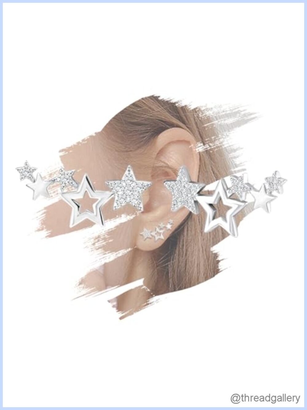 Sterling Silver Star Ear Crawler Earrings with Cubic Zirconia Hypoallergenic